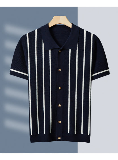 Thick Short Sleeve Color Block Polo Shirt