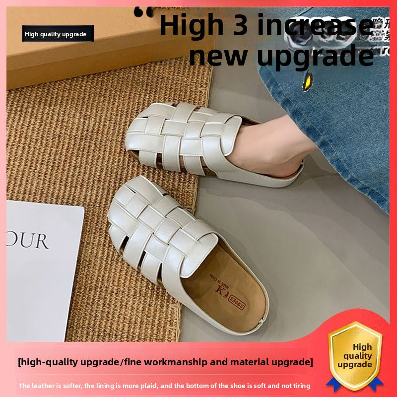 Thick-soled elevated hollow-woven upper half-toe slippers
