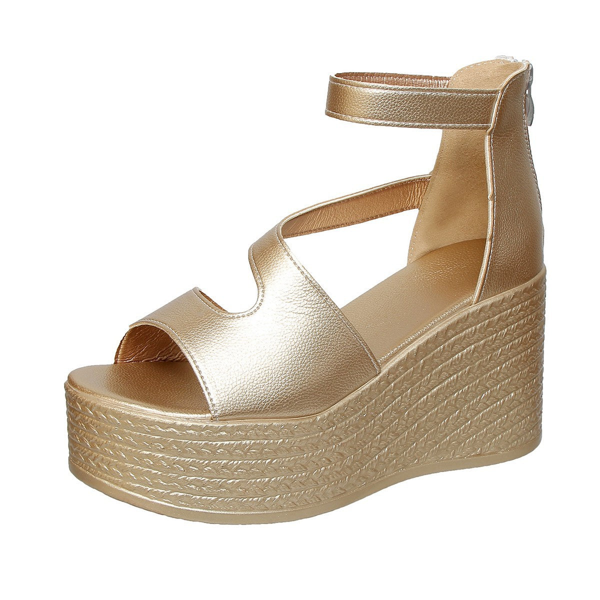 thick-soled fish mouth slope heel zipper sandals