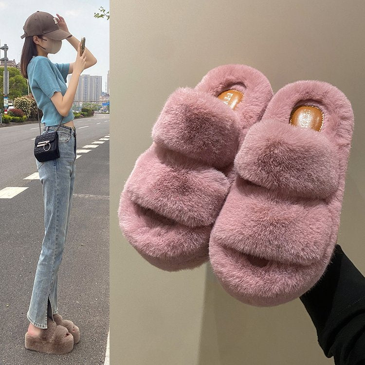 Thick-Soled Furry Slippers for Women