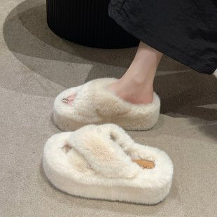 Thick-Soled Furry Slippers for Women
