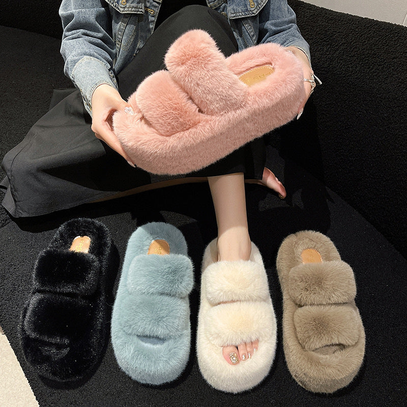 Thick-Soled Furry Slippers for Women