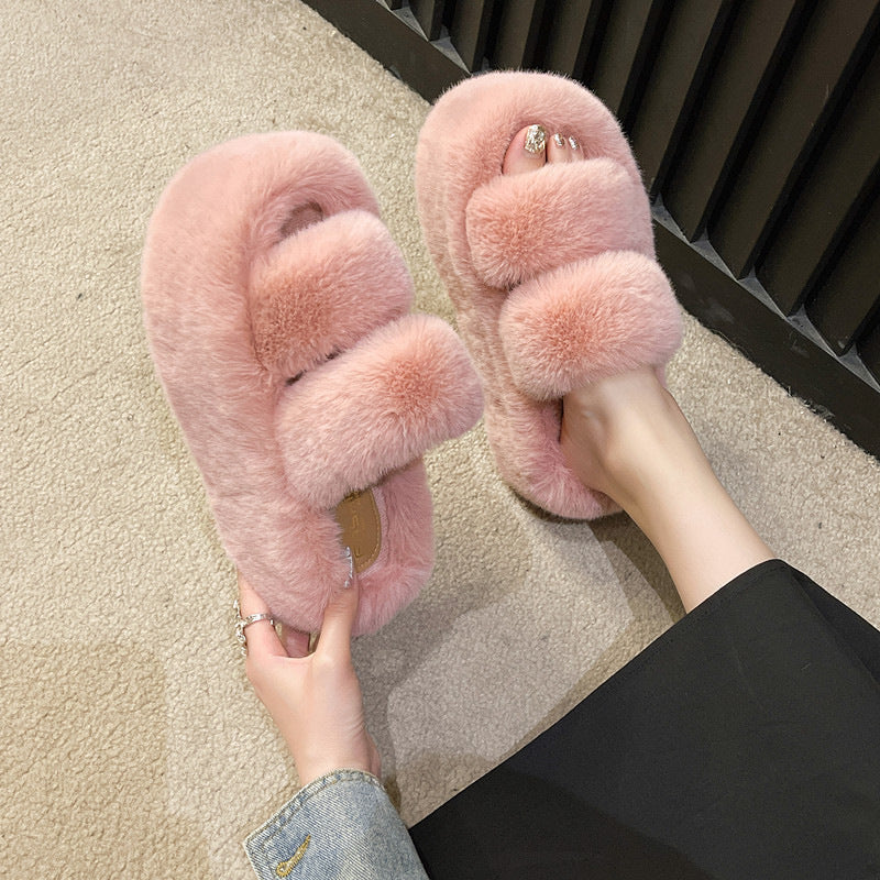 Thick-Soled Furry Slippers for Women