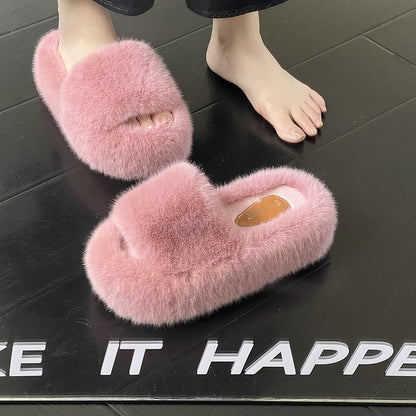 Thick-Soled Furry Slippers for Women