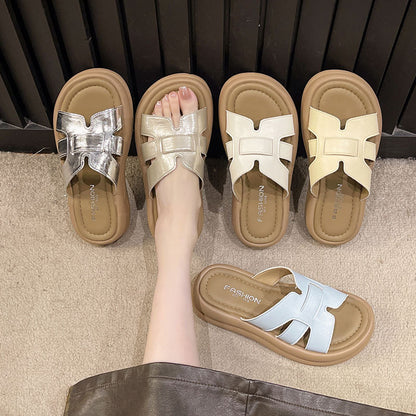 Thick-Soled Silver Sandals