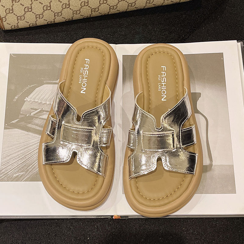 Thick-Soled Silver Sandals