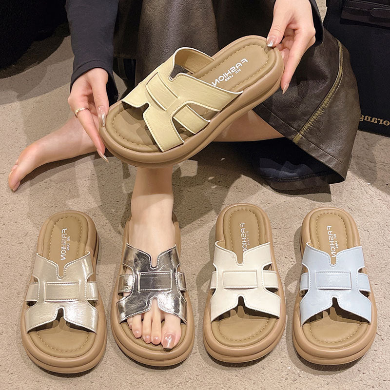 Thick-Soled Silver Sandals