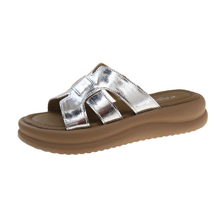 Thick-Soled Silver Sandals
