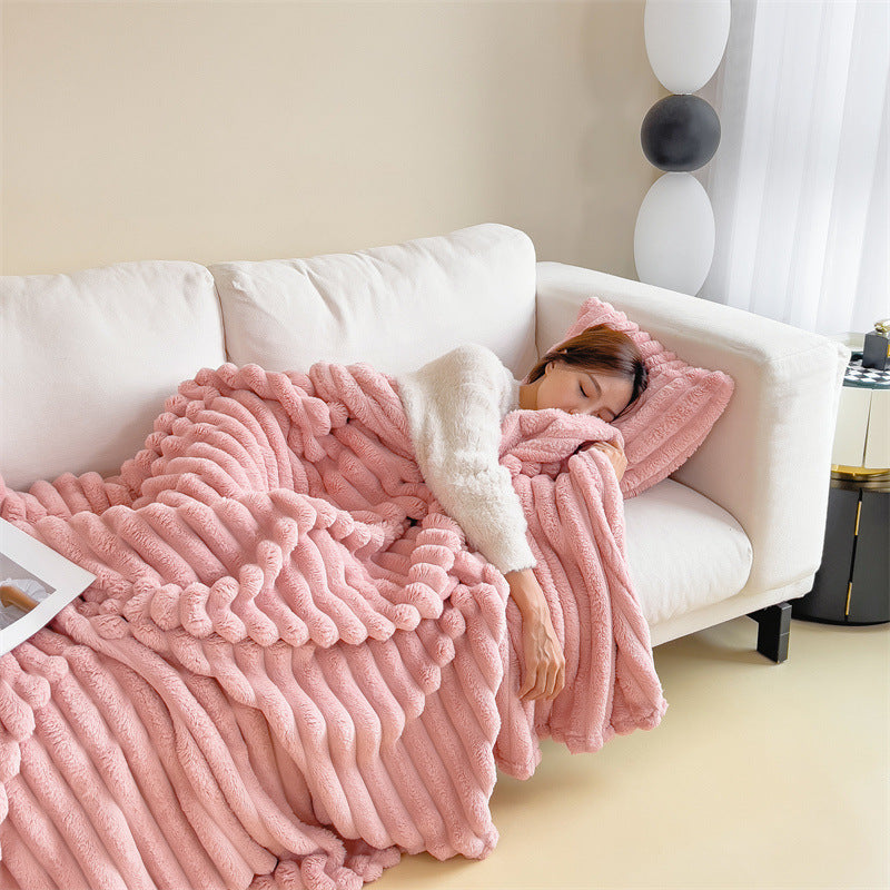 Thick Warm Rabbit Plush Flannel Blanket