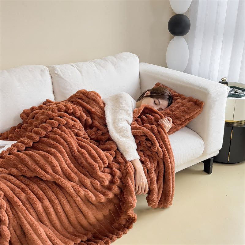 Thick Warm Rabbit Plush Flannel Blanket