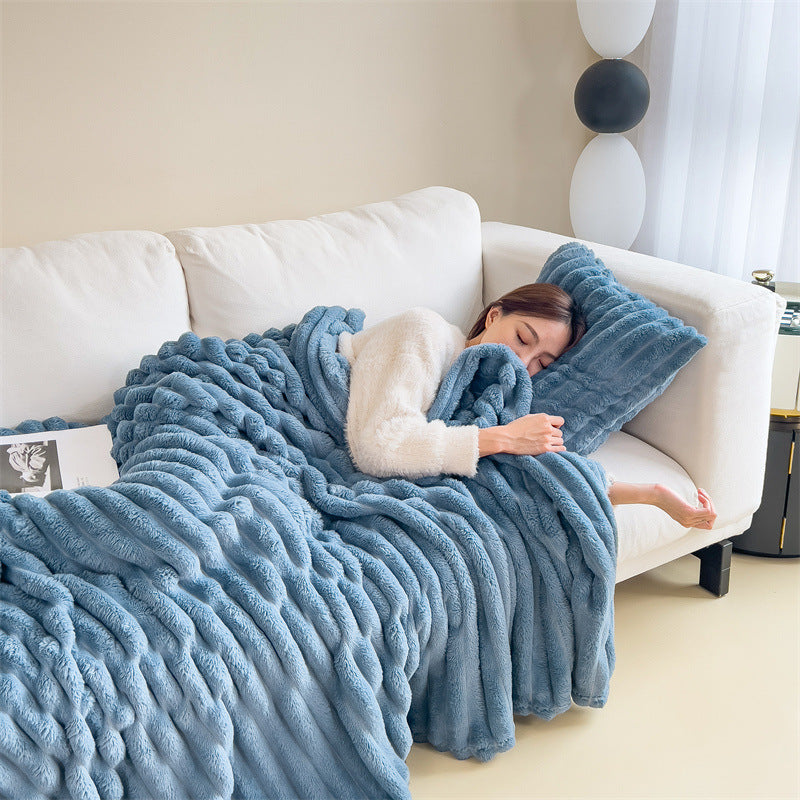 Thick Warm Rabbit Plush Flannel Blanket