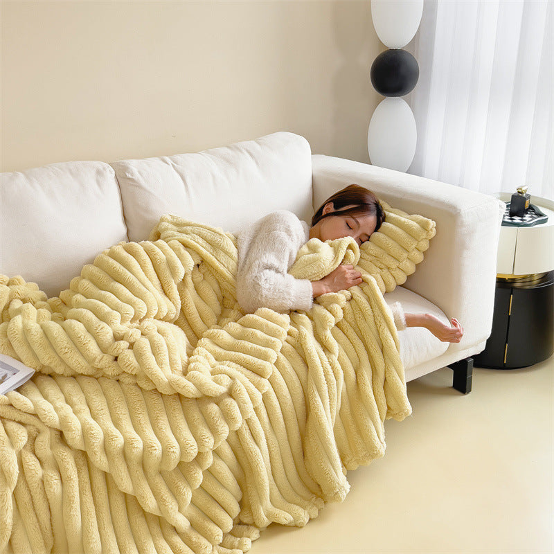 Thick Warm Rabbit Plush Flannel Blanket