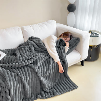 Thick Warm Rabbit Plush Flannel Blanket
