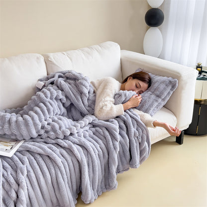 Thick Warm Rabbit Plush Flannel Blanket