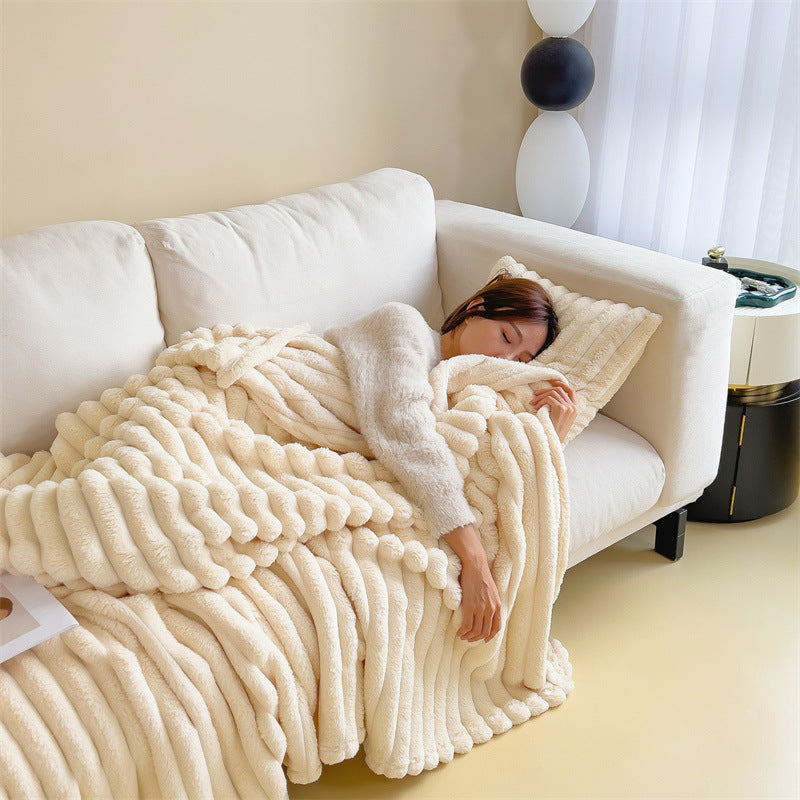 Thick Warm Rabbit Plush Flannel Blanket