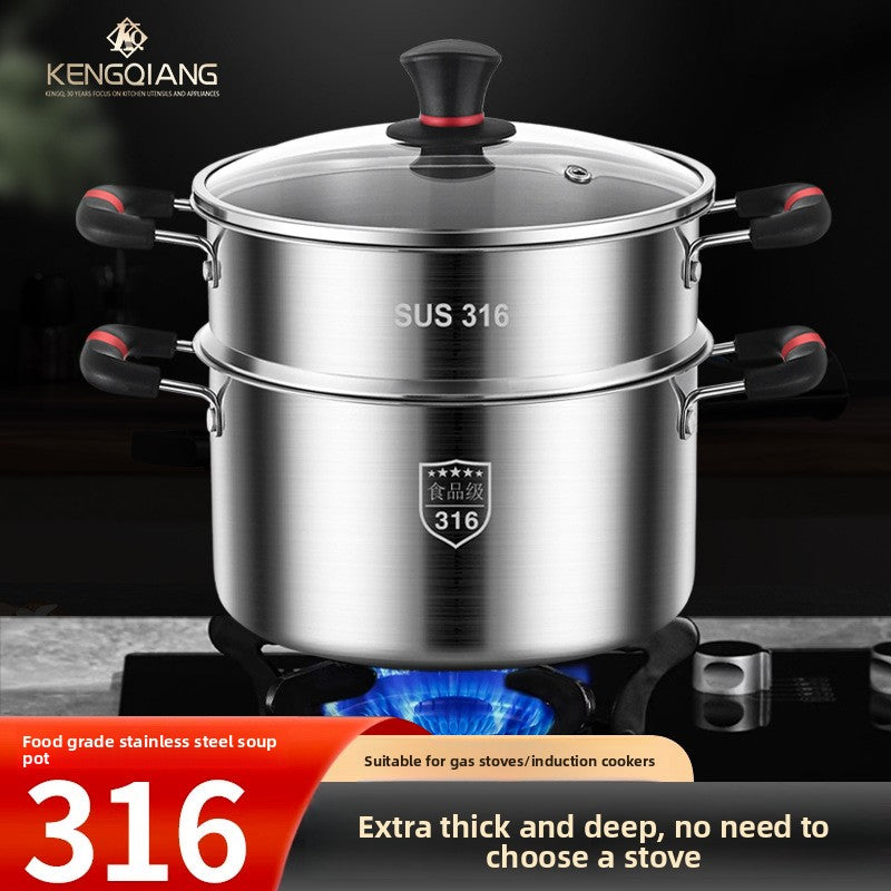 Thickened 316 Stainless Steel Cooking Pot with Glass Lid