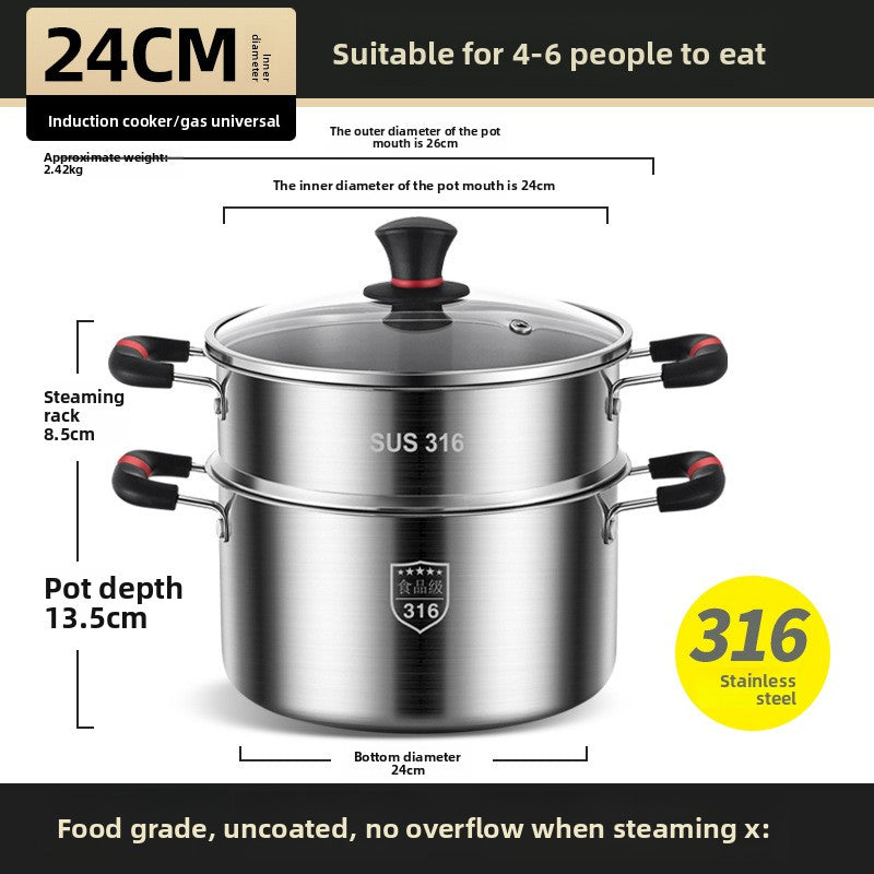 Thickened 316 Stainless Steel Cooking Pot with Glass Lid