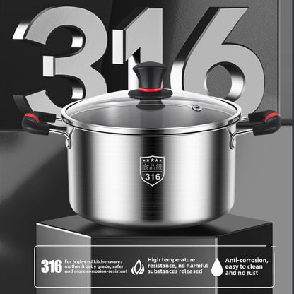 Thickened 316 Stainless Steel Cooking Pot with Glass Lid
