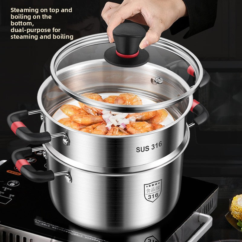 Thickened 316 Stainless Steel Cooking Pot with Glass Lid