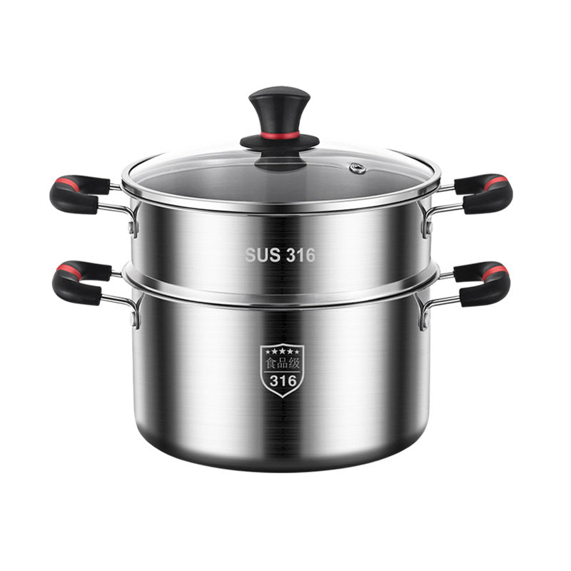 Thickened 316 Stainless Steel Cooking Pot with Glass Lid
