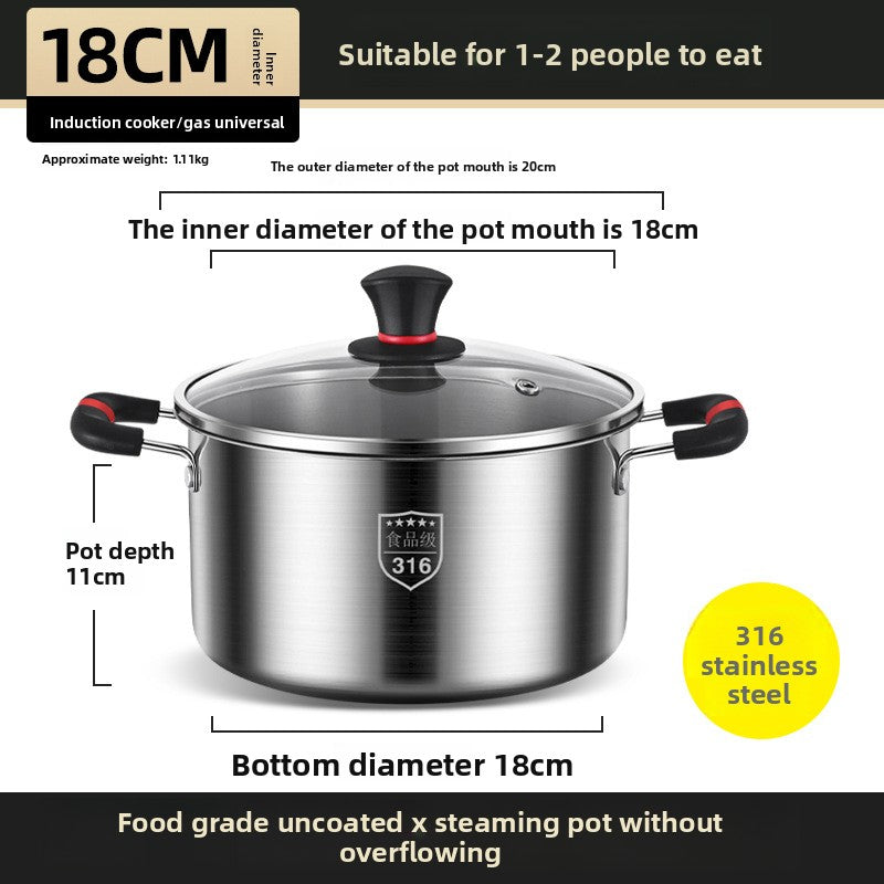 Thickened 316 Stainless Steel Cooking Pot with Glass Lid