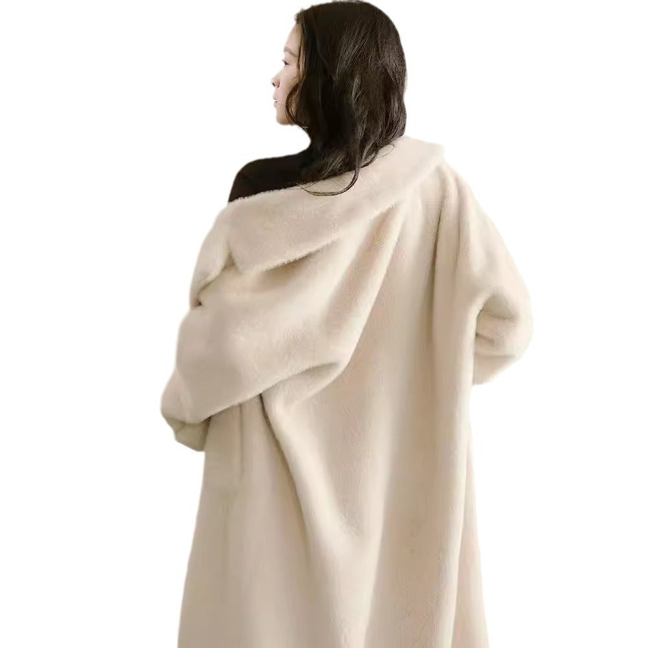 Thickened and extended faux mink fur coat