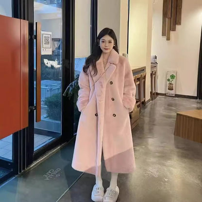 Thickened and extended faux mink fur coat