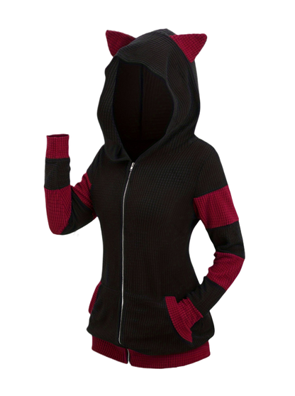 Thickened Cat Ear Zip Hoodie