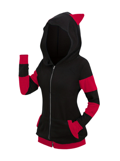 Thickened Cat Ear Zip Hoodie