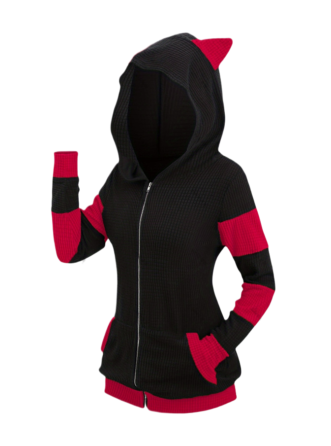 Thickened Cat Ear Zip Hoodie