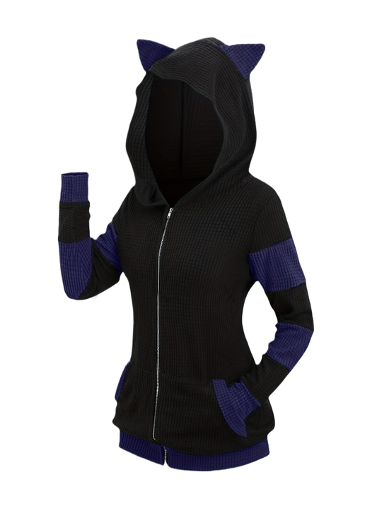 Thickened Cat Ear Zip Hoodie