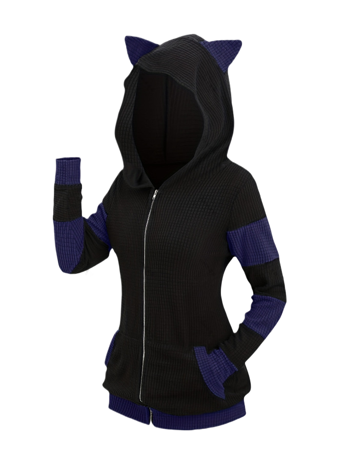 Thickened Cat Ear Zip Hoodie