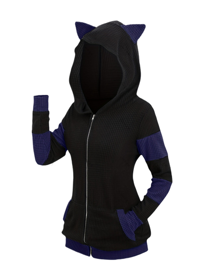 Thickened Cat Ear Zip Hoodie