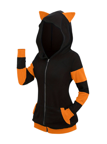 Thickened Cat Ear Zip Hoodie