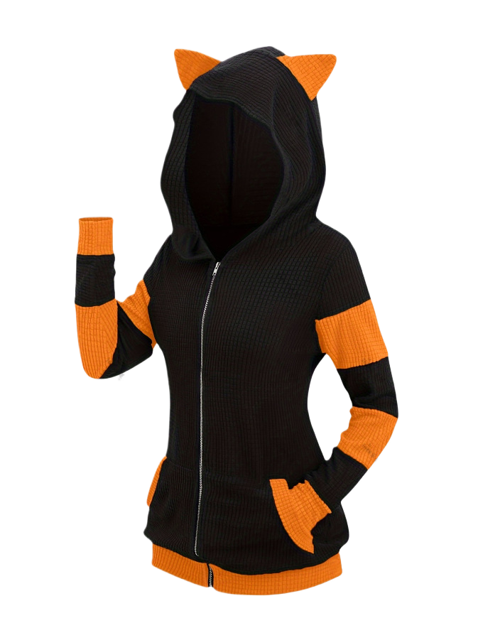 Thickened Cat Ear Zip Hoodie