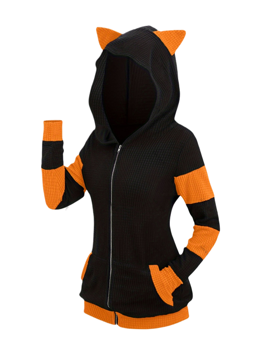Thickened Cat Ear Zip Hoodie