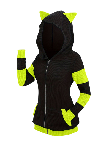 Thickened Cat Ear Zip Hoodie