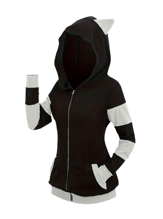 Thickened Cat Ear Zip Hoodie