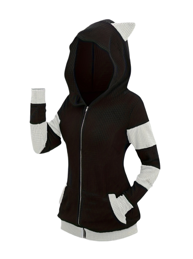 Thickened Cat Ear Zip Hoodie