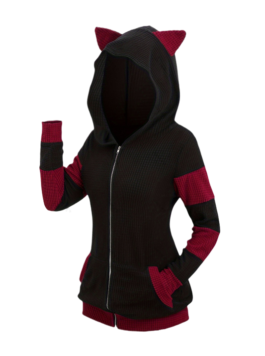 Thickened Cat Ear Zip Hoodie