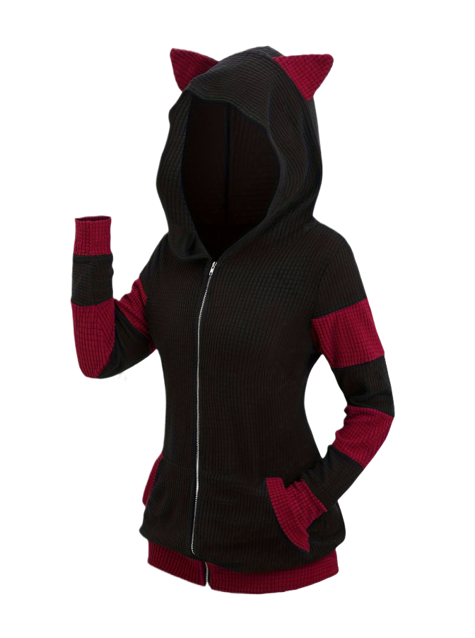 Thickened Cat Ear Zip Hoodie