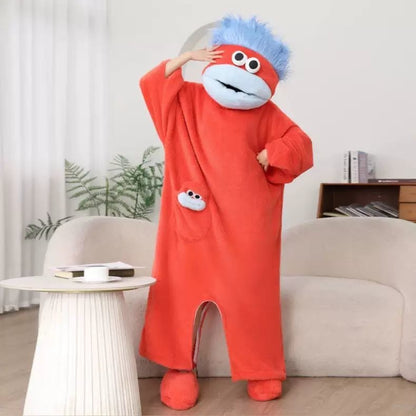 Thickened Couple Onesie Sleepwear Winter Cartoon Coral Fleece Monster Pajamas