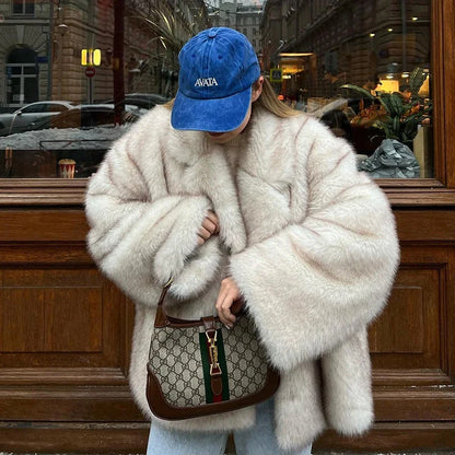 Thickened Fluffy Fox Fur Coat Women Loose Elegant Winter