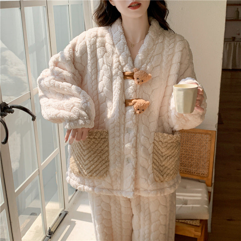 Thickened hooded bathrobe long nightgown