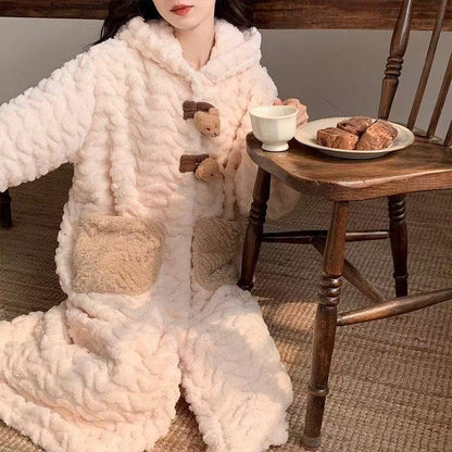 Thickened hooded bathrobe long nightgown