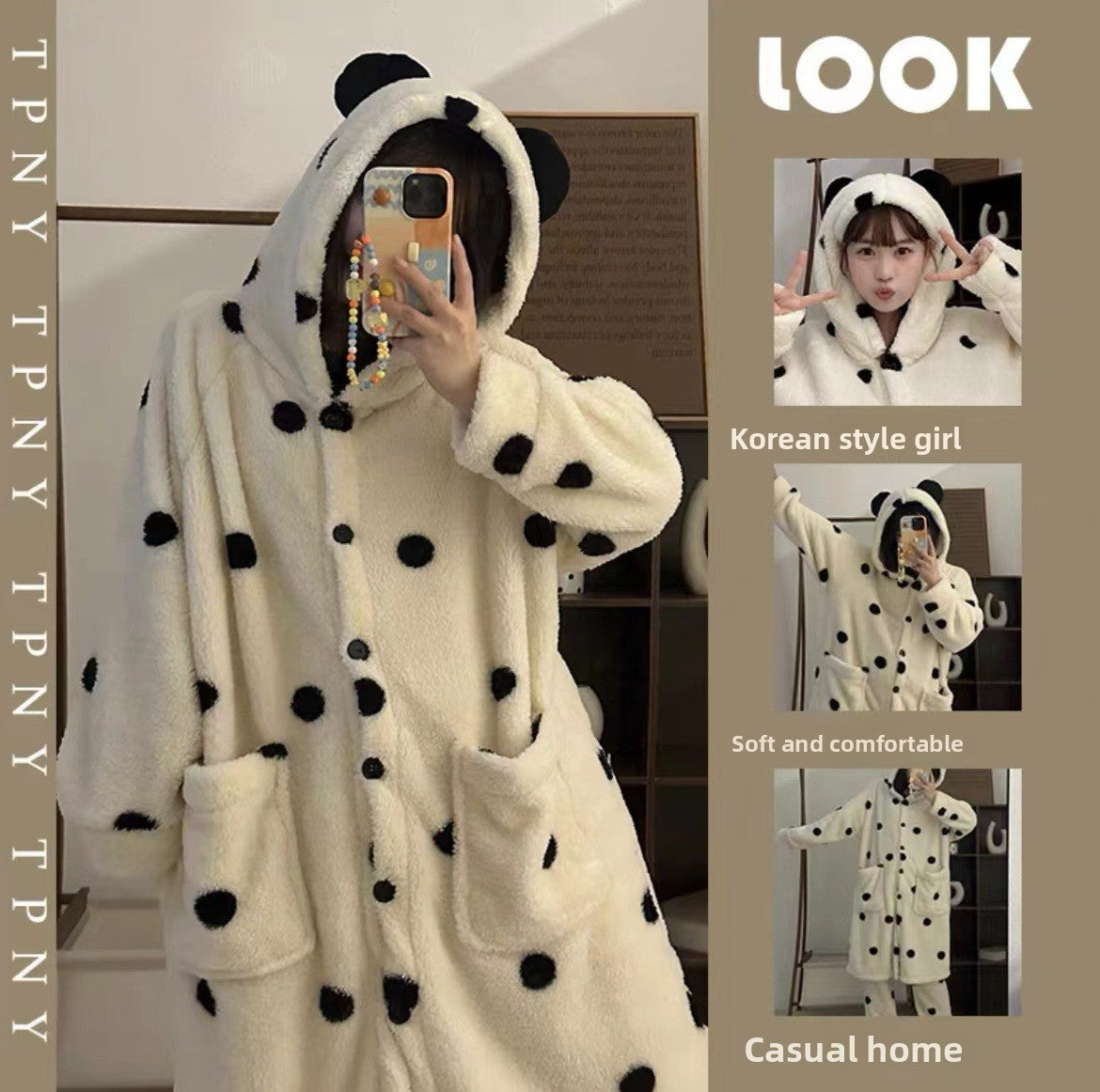 Thickened hooded bathrobe long nightgown