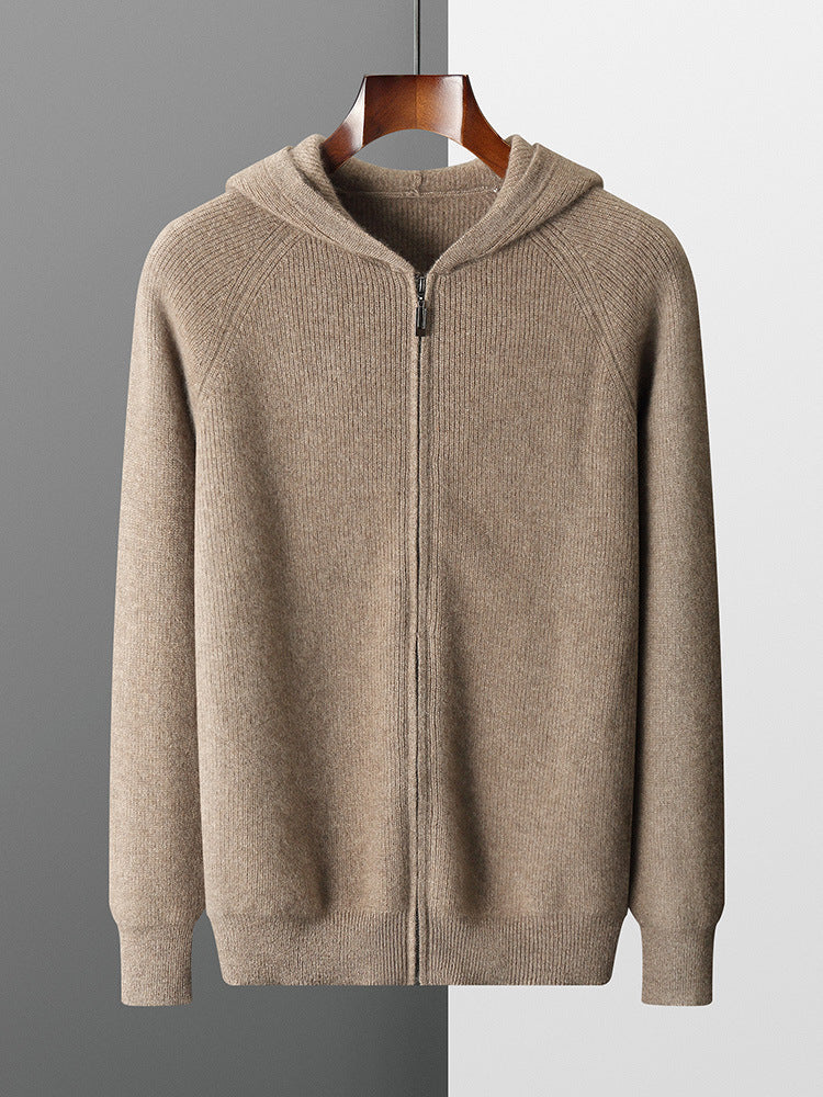 Thickened Hooded Mens Wool Knitted Cardigan