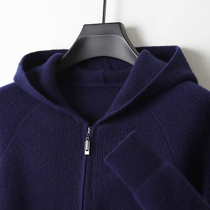 Thickened Hooded Mens Wool Knitted Cardigan
