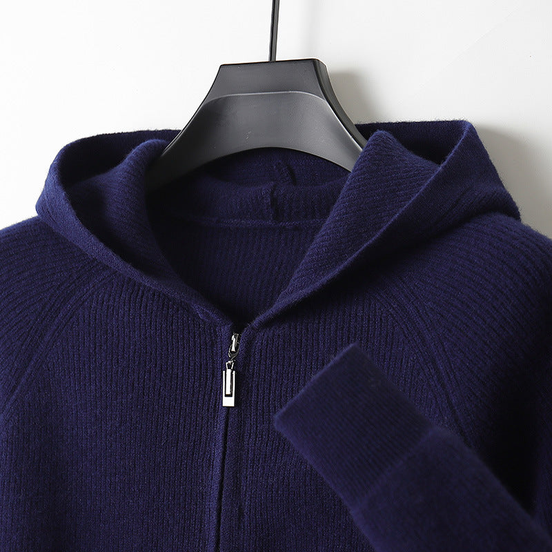Thickened Hooded Mens Wool Knitted Cardigan