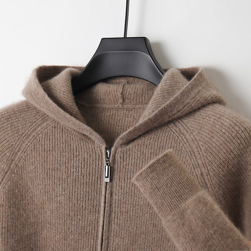 Thickened Hooded Mens Wool Knitted Cardigan
